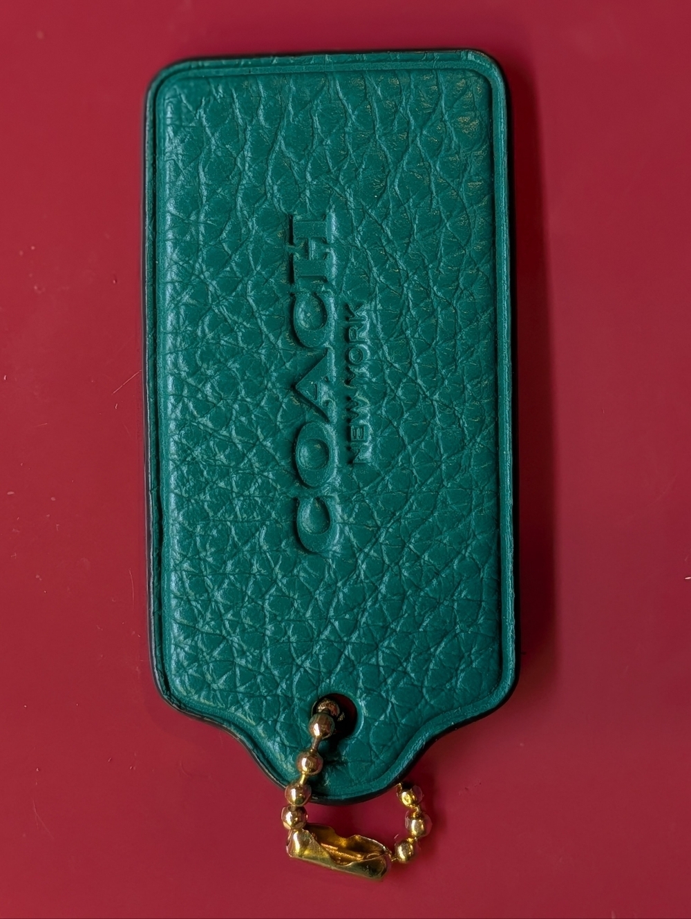 Coach Green Leather Tag with Gold Chain